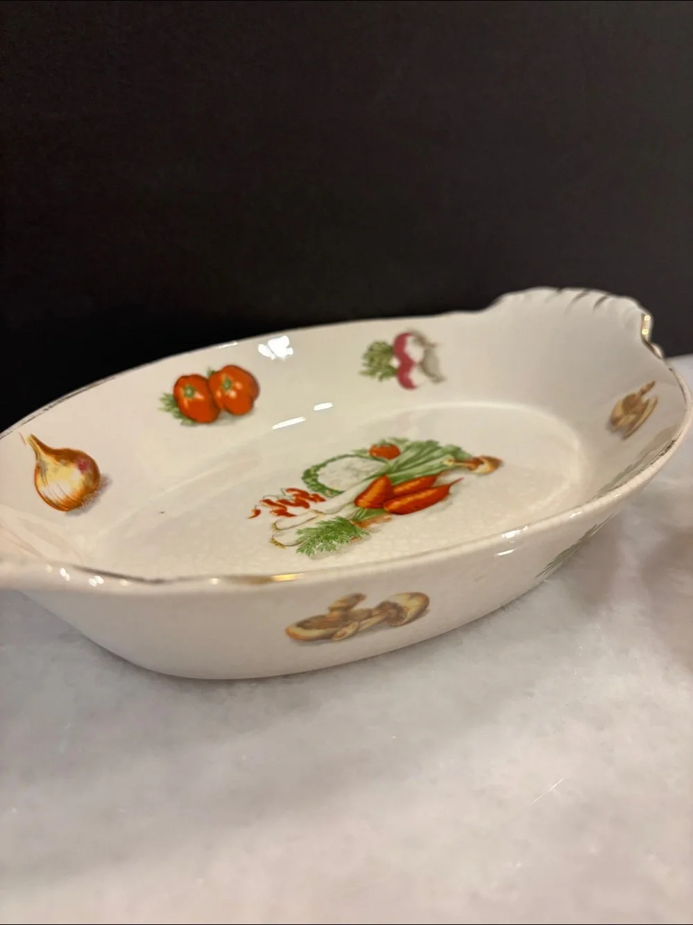 Vtg Oven-To-Table Ware 22kt Gold Japan 🍄‍🟫🫜🥕🍅🧅🫛